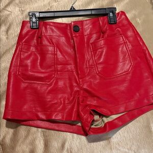Anthropologie Red High-Waist Faux Leather Shorts
